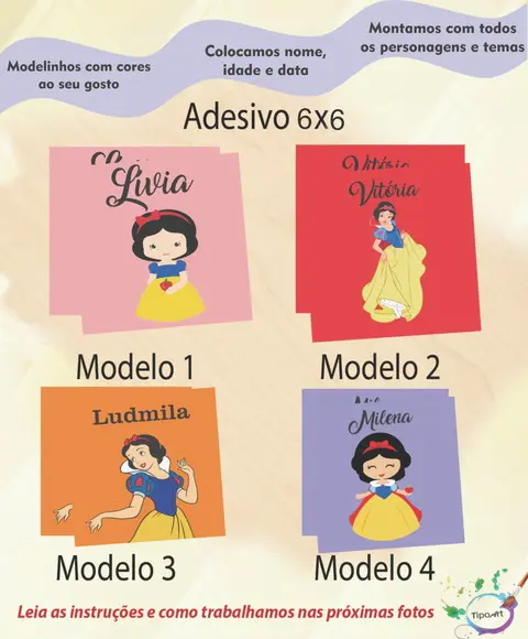 Adesivo Quadrado 6x6-branca de Neve