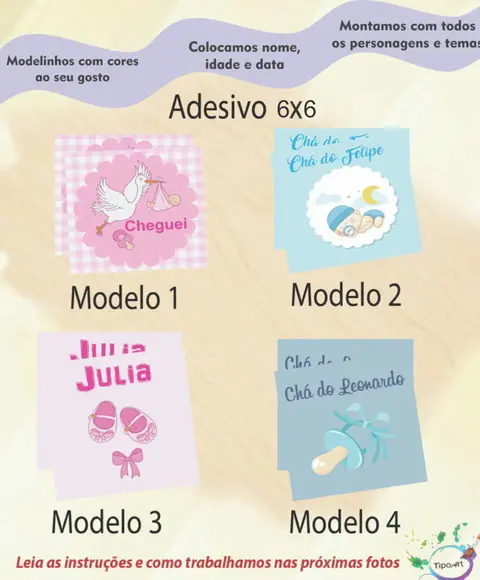 Adesivo Quadrado 6x6-chá de Bebê