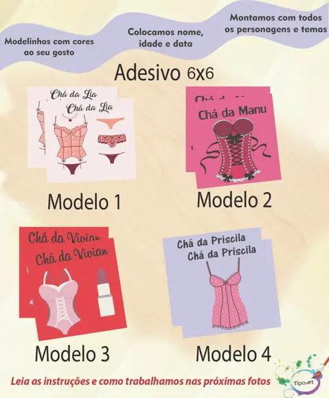 Adesivo Quadrado 6x6-chá de Lingerie#2