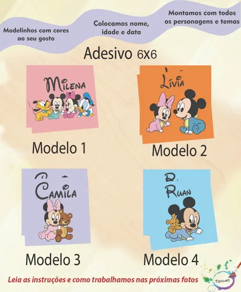 Adesivo Quadrado 6x6-mickey Baby