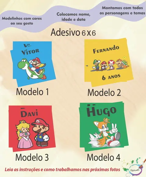 Adesivo Quadrado 6x6-mario Bros