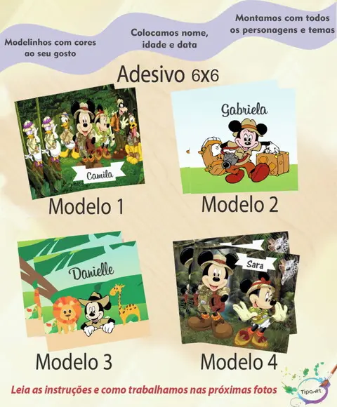 Adesivo Quadrado 6x6-mickey Safari