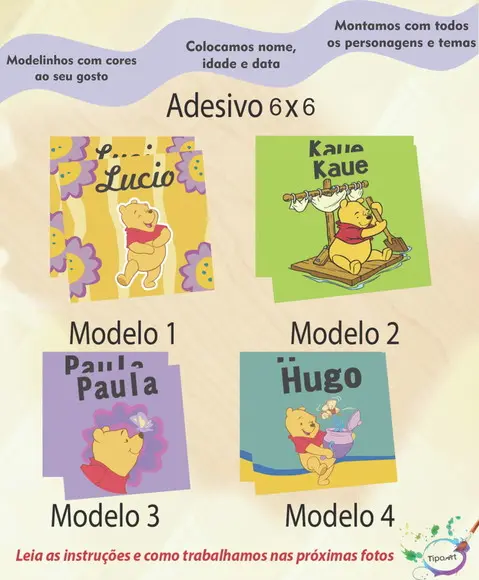 Adesivo Quadrado 6x6-pooh