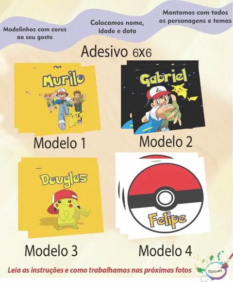 Adesivo Quadrado 6x6-pokemon