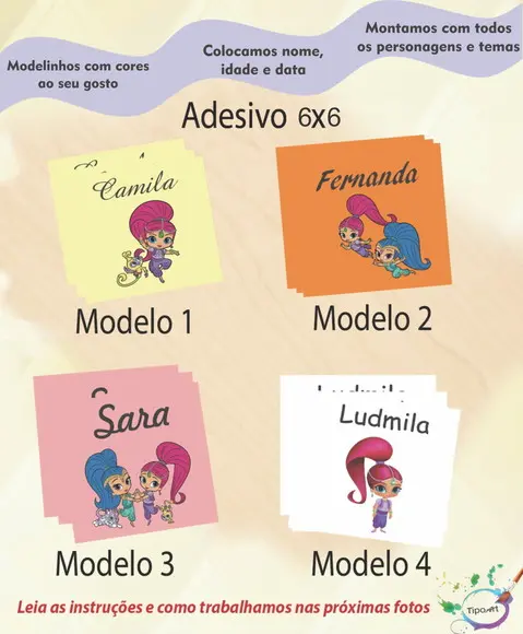 Adesivo Quadrado 6x6-shimmer Shine
