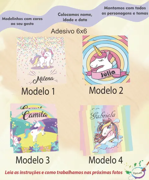 Adesivo Quadrado 6x6-unicórnio