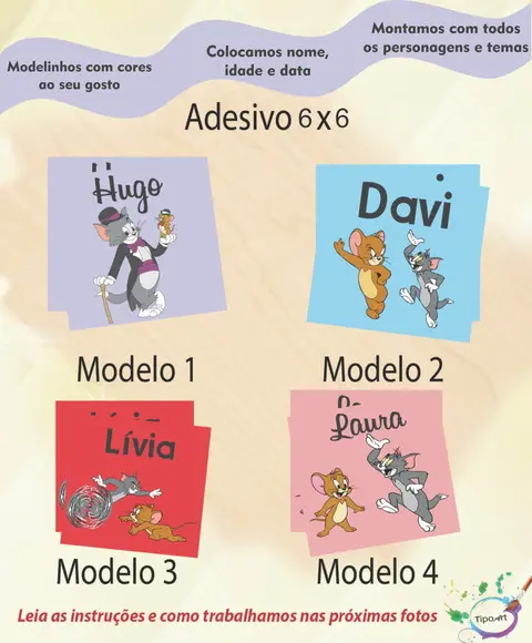 Adesivo Quadrado 6x6-tom e Jerry