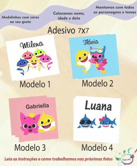 Adesivo Quadrado 7x7-baby Shark