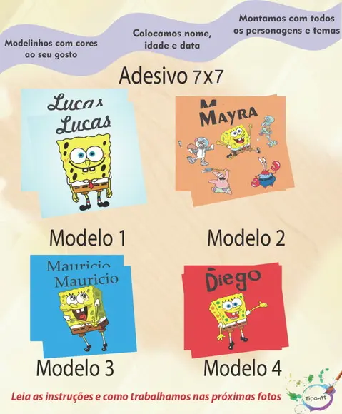 Adesivo Quadrado 7x7-bob Esponja