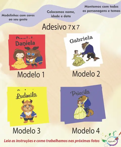 Adesivo Quadrado 7x7-bela e a Fera