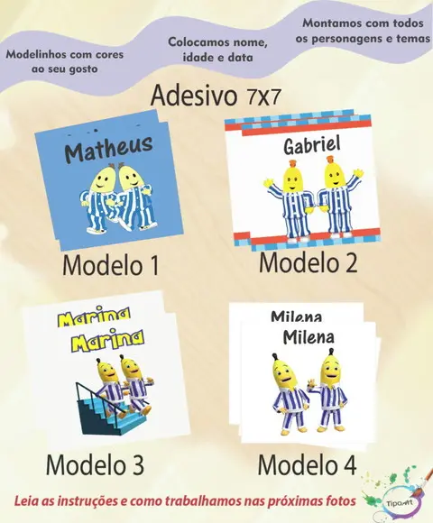 Adesivo Quadrado 7x7-bananas de Pijama