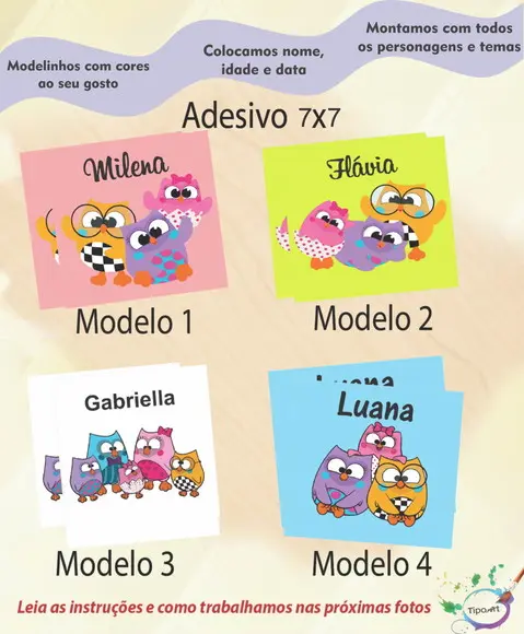 Adesivo Quadrado 7x7-bubu e as Corujinhas
