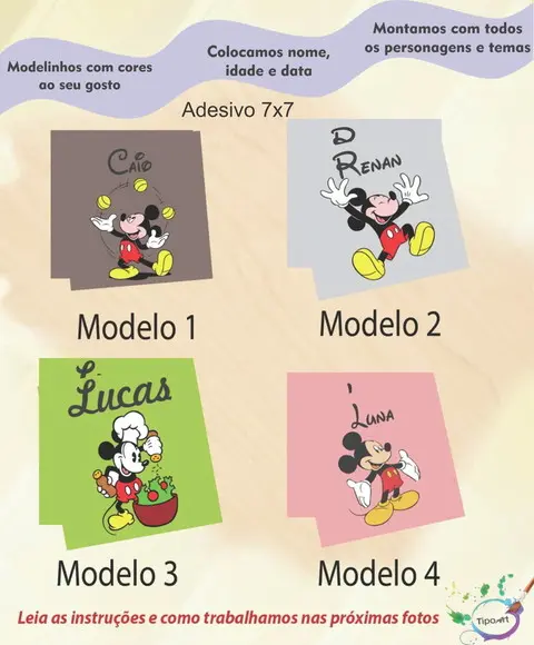 Adesivo Quadrado 7x7-mickey