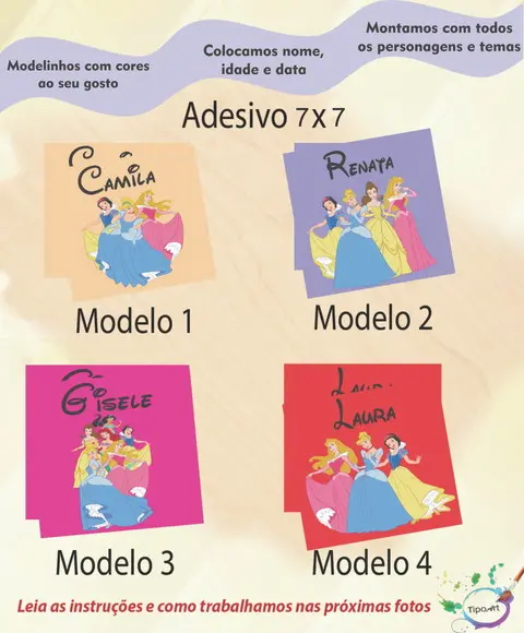 Adesivo Quadrado 7x7-princesas