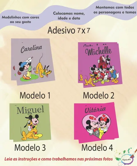 Adesivo Quadrado 7x7-turma do Mickey