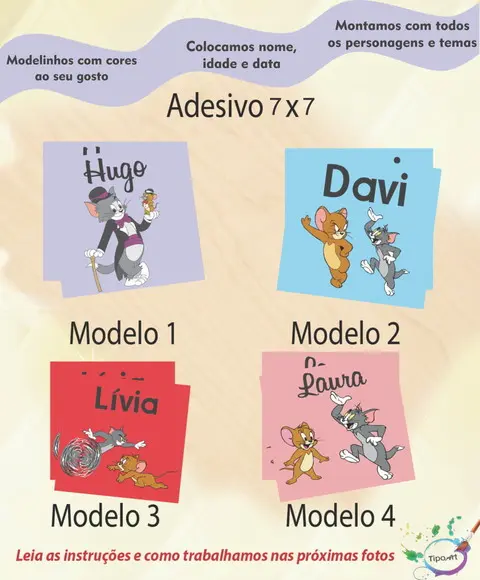 Adesivo Quadrado 7x7-tom e Jerry