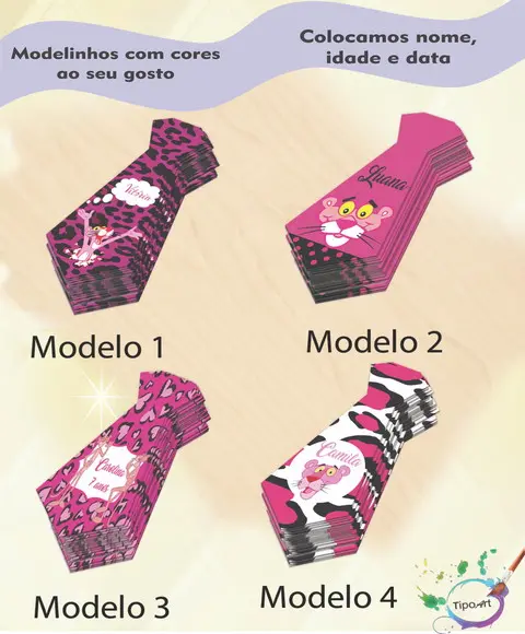 Adesivo(formato Gravata)-pantera Cor de Rosa