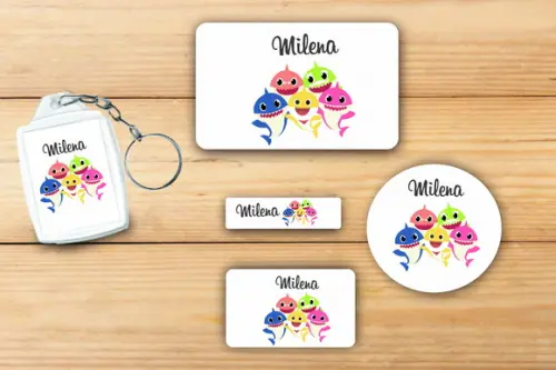 Adesivos Escolar + Chaveiro Acrilico-baby Shark Mod 1