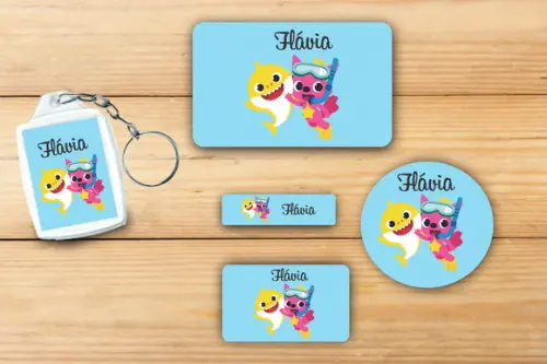 Adesivos Escolar + Chaveiro Acrilico-baby Shark Mod 2