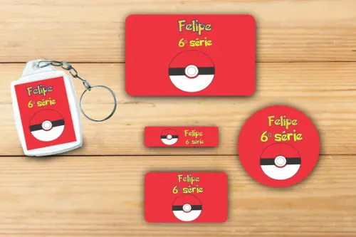 Adesivos Escolar + Chaveiro Acrilico-pokemon Mod 4