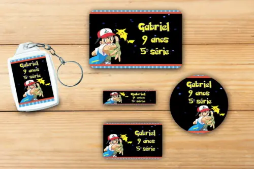 Adesivos Escolar + Chaveiro Acrilico-pokemon Mod 2