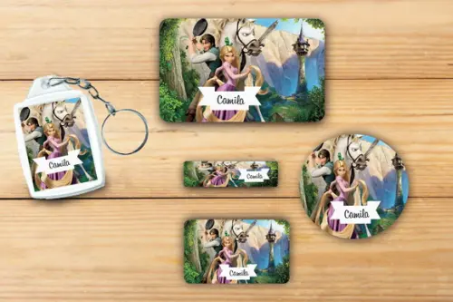 Adesivos Escolar + Chaveiro Acrilico-rapunzel Mod 1