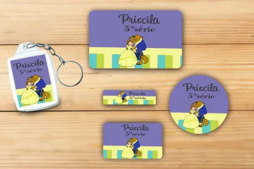 Adesivos Escolar+ Chaveiro Acrilico -bela e a Fera-mod 3