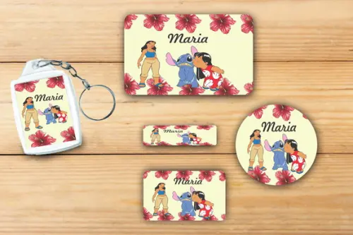 Adesivos Escolar+ Chaveiro Acrilico -stitch e Lilo-mod 1