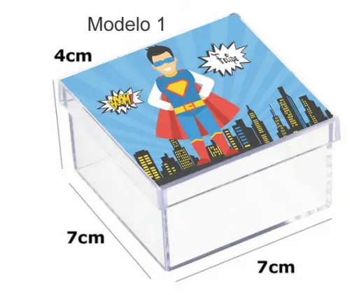 Caixa Acrilica 7x7x4- Super Heroi