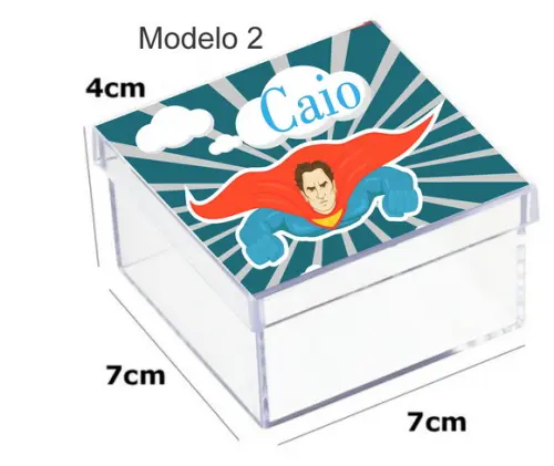 Caixa Acrilica 7x7x4- Super Heroi