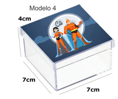 Caixa Acrilica 7x7x4- Super Heroi