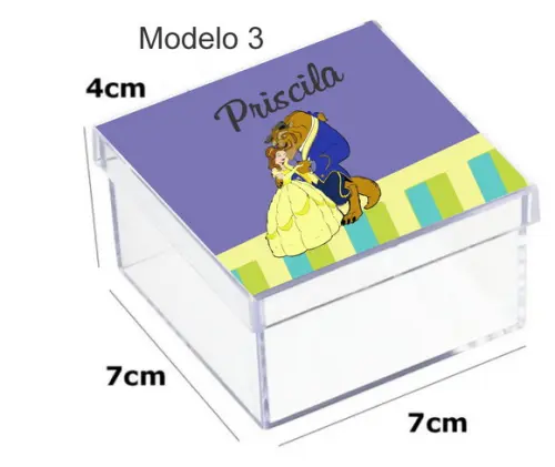 Caixa Acrilica 7x7x4-bela e a Fera