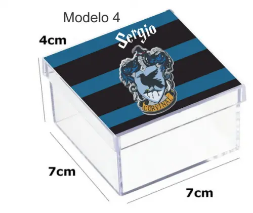 Caixa Acrilica 7x7x4-brasões Hogwarts