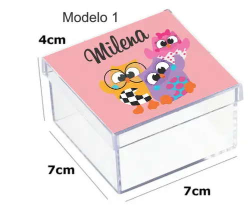 Caixa Acrilica 7x7x4-bubu e as Corujinhas