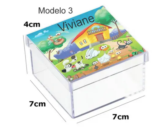 Caixa Acrilica 7x7x4-fazendinha