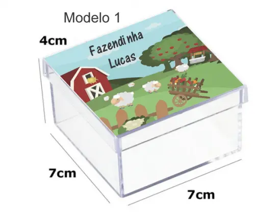 Caixa Acrilica 7x7x4-fazendinha