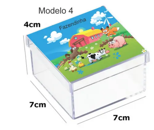 Caixa Acrilica 7x7x4-fazendinha
