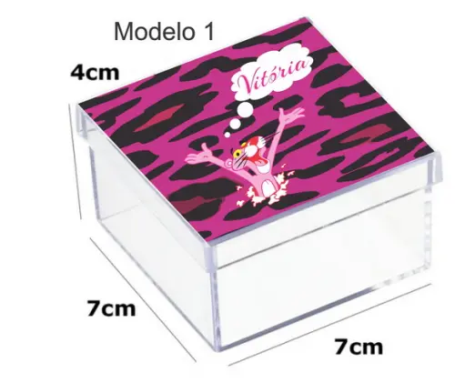 Caixa Acrilica 7x7x4-pantera Cor de Rosa