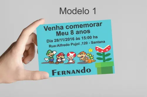 Convite 10x7 -mario Bros