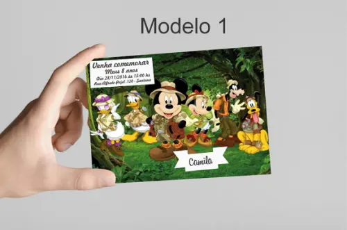 Convite 10x7 -mickey Safari