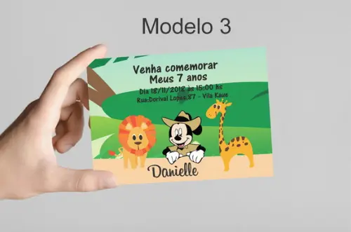 Convite 10x7 -mickey Safari