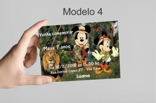 Convite 10x7 -mickey Safari