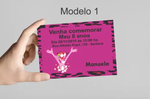 Convite 10x7 -pantera Cor de Rosa