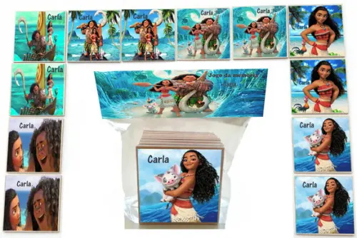 Jogo da Memoria mdf - 12 Pças-moana e Mauí