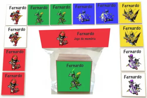 Jogo da Memoria mdf - 12 Pças-power Rangers Dino Charge
