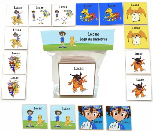 Jogo da Memoria mdf 16 Pças-digimon