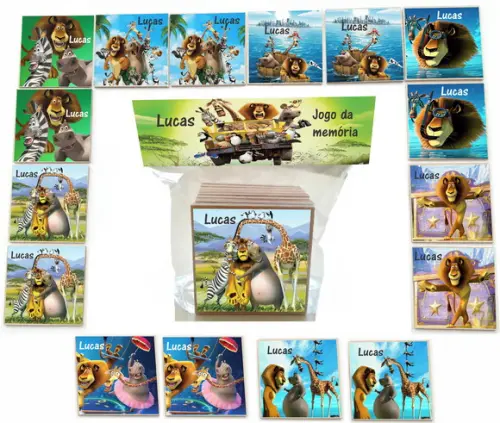 Jogo da Memoria mdf 16 Pças-madagascar