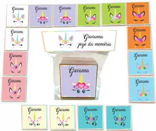 Jogo da Memoria- mdf 16 Pças-unicórnio-modelo 2