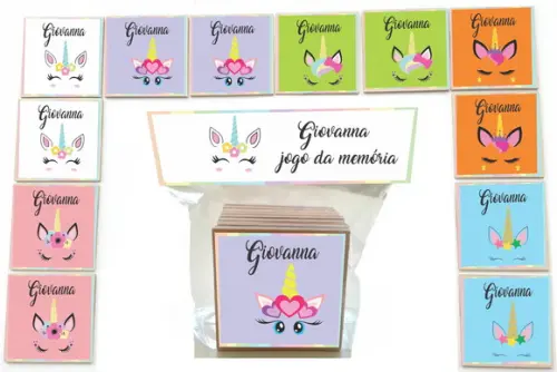 Jogo da Memoria-12 Pças- Mdf-unicórnio-modelo 2