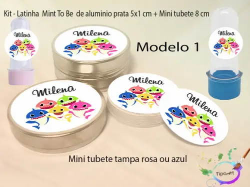 Kit Latinhas e Mini Tubetes -baby Shark